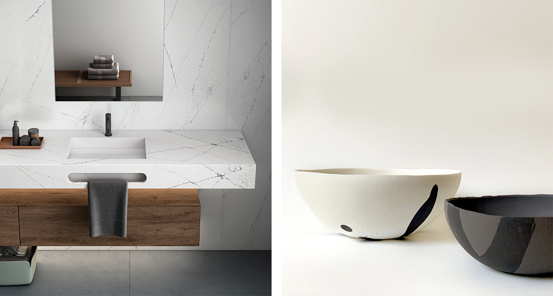 Maison&Objet In the City - 23-28 Mar. 2022 - Washbasin Ethereal Noctis © Cosentino -- Collection Graphique de Atelier Monochrome © Myrtille Ronteix